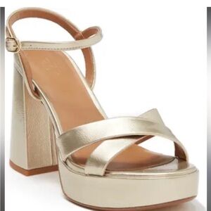 Women's Metallic Gold Platform Block Heel Sandals with Ankle Strap
